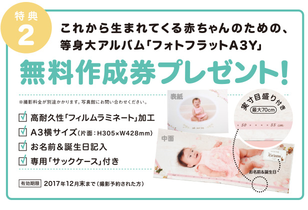 特典2,これから生まれてくる赤ちゃんのための、等身大アルバム「フォトフラットA3Y」無料作成券プレゼント, 特典2,これから生まれてくる赤ちゃんのための、等身大アルバム「フォトフラットA3Y」無料作成券プレゼント,